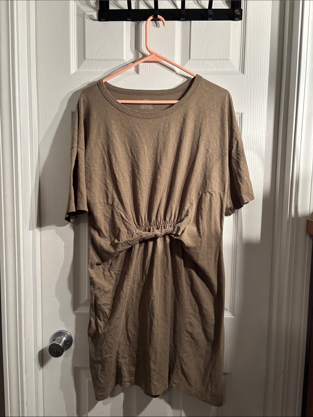 aerie Olive-Tone Short Sleeve Mini Dress with Front Twist